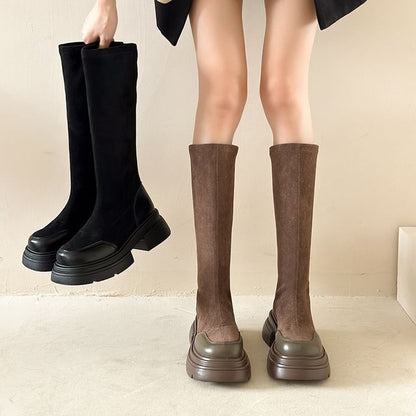 Pull-On Knee-High Boots With Chunky-Heel