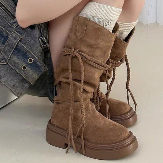 Platform Plain Mid Calf Boots
