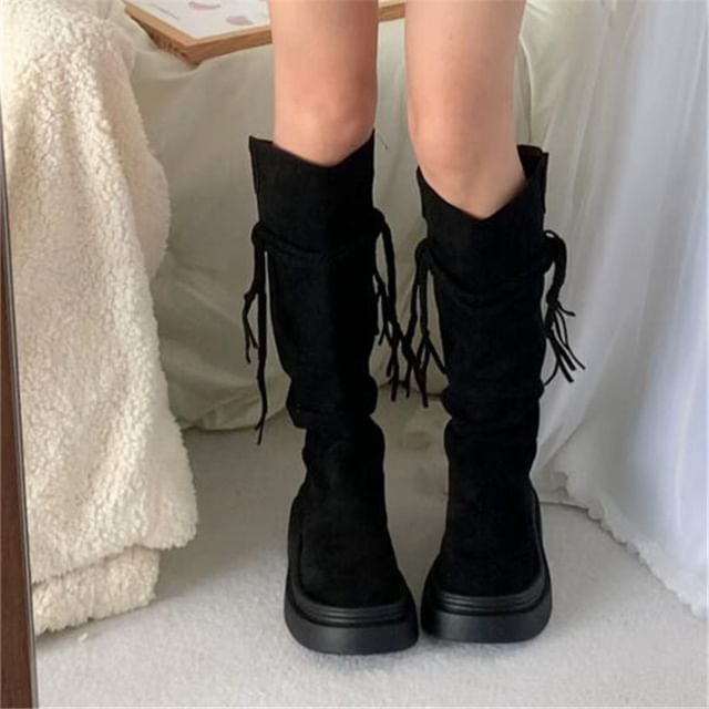 Platform Plain Mid Calf Boots