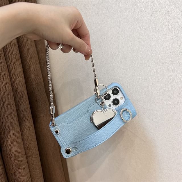 Phone Faux Case Leather Heart Mirror