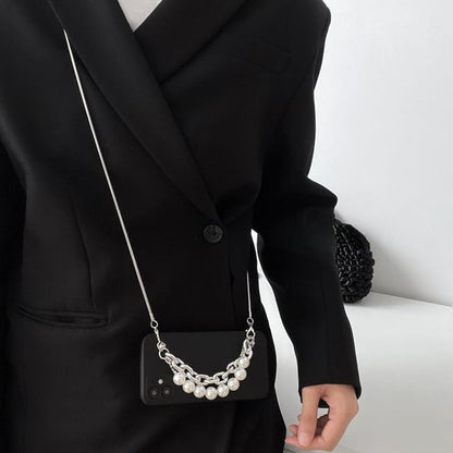 / Strap Case Pearl Phone Lanyard Faux Alloy