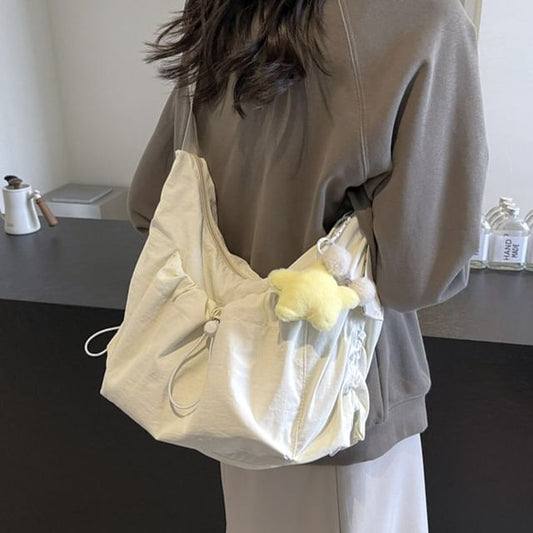 Sac bandoulière uni avec cordon de serrage