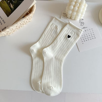 Heart Embroidery Crew Socks