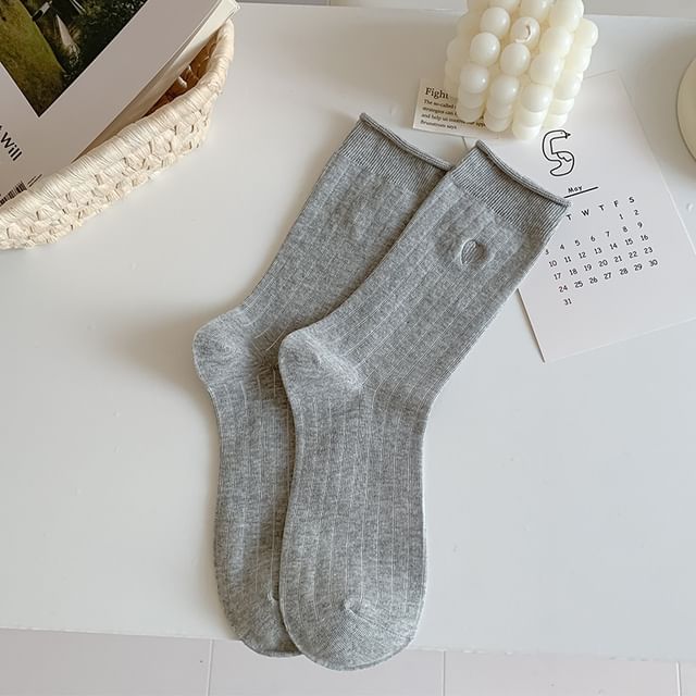 Heart Embroidery Crew Socks