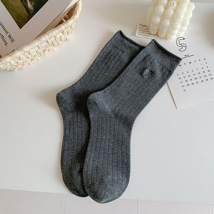 Heart Embroidery Crew Socks