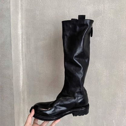 Tall Platform Plain Zip-Up Genuine Boots Leather