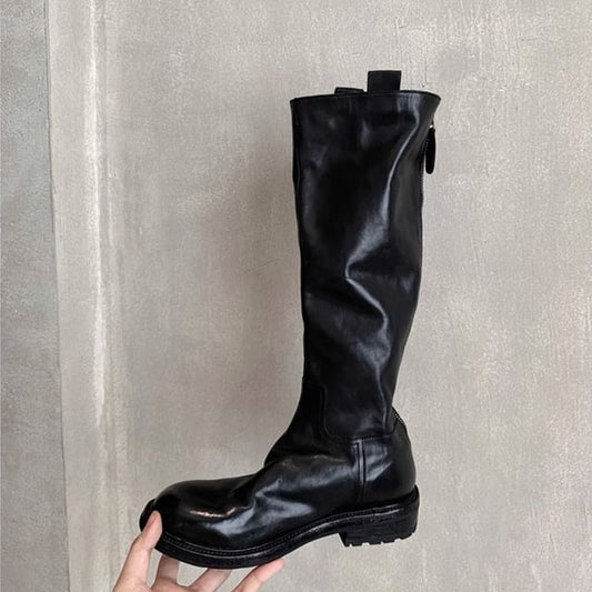 Tall Platform Plain Zip-Up Genuine Boots Leather