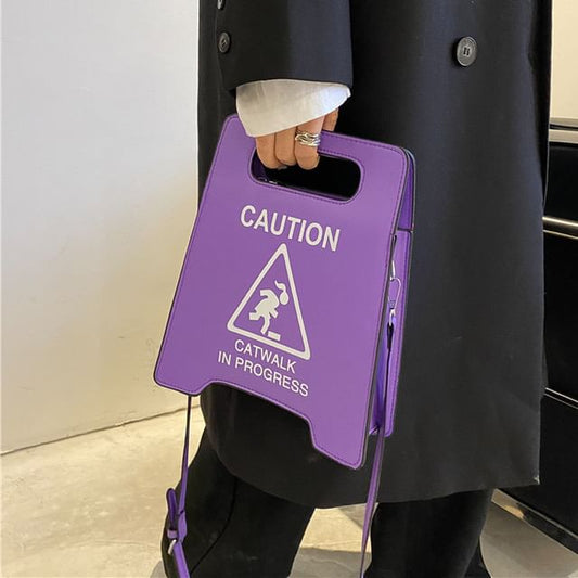 Lettering Faux Leather Crossbody Bag