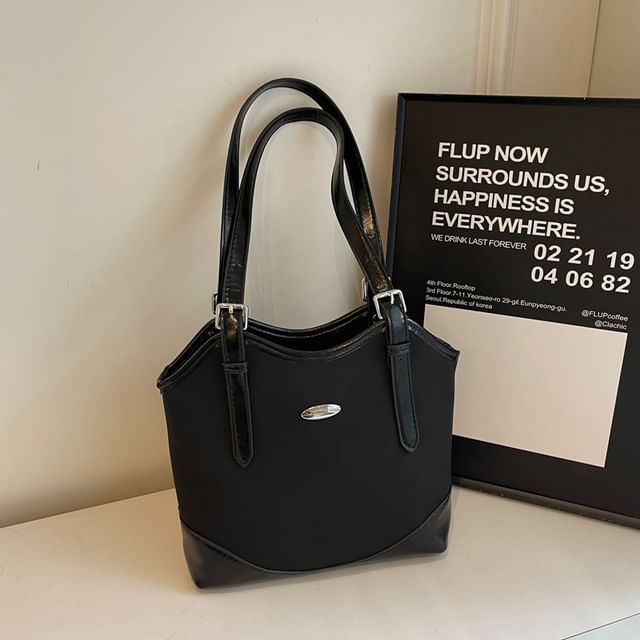 Buckled Faux Leather Tote Bag