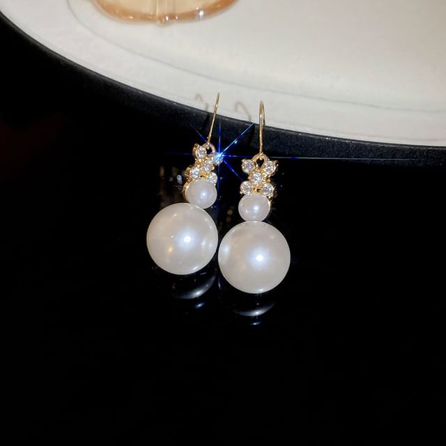 Floral Rhinestone Faux Pearl Drop Hook Earring / Bracelet / Necklace
