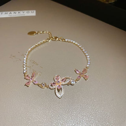 Floral Butterfly Rhinestone Bracelet