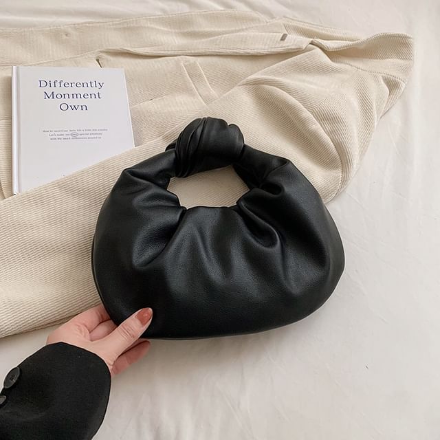 Ruched Faux Leather Shoulder Bag