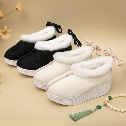 Platform Fleece-Lined Heel Bow Pumps Wedge