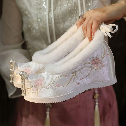 Designs) (Various Beaded Fleece-Lined Hidden Pumps Heel Wedge Embroidered