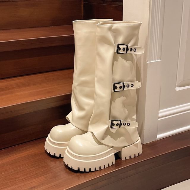 Knee Panel Boots Platform Buckled High