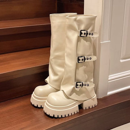 Knee Panel Boots Platform Buckled High