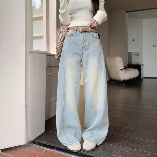 High Waist Washed Wide Leg Jeans