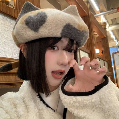 Patterned Cat Ear Beret