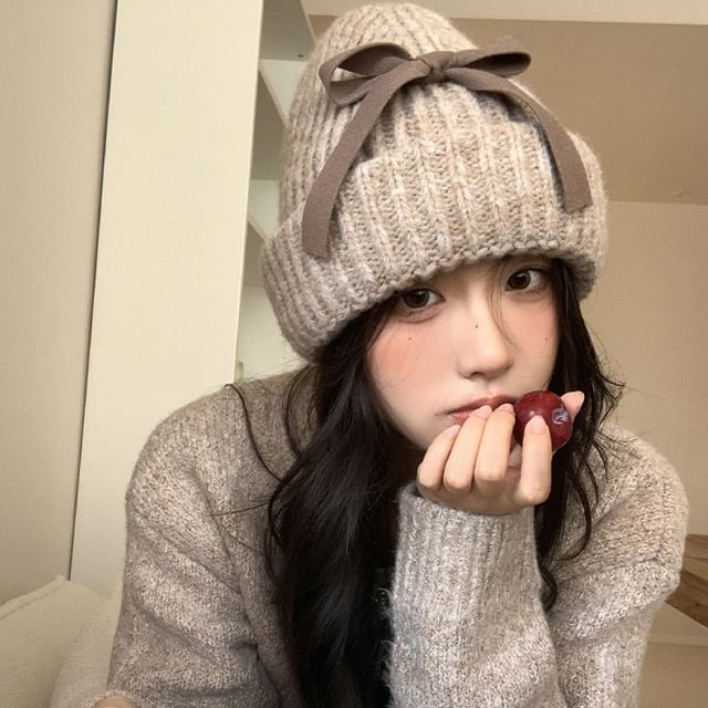 Bow Ribbed Beanie