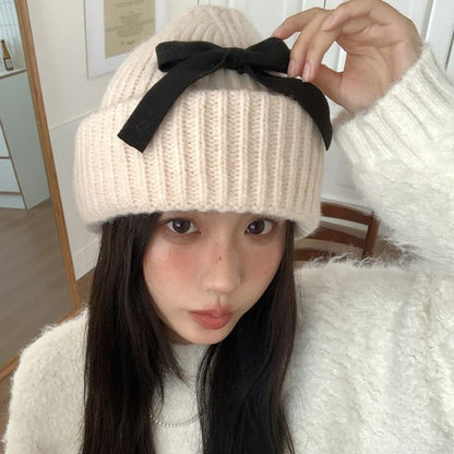 Bow Ribbed Beanie