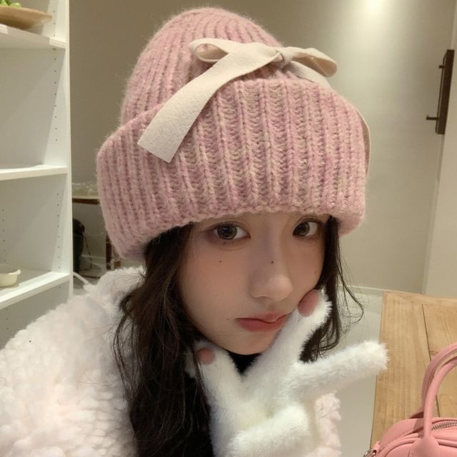 Bow Ribbed Beanie