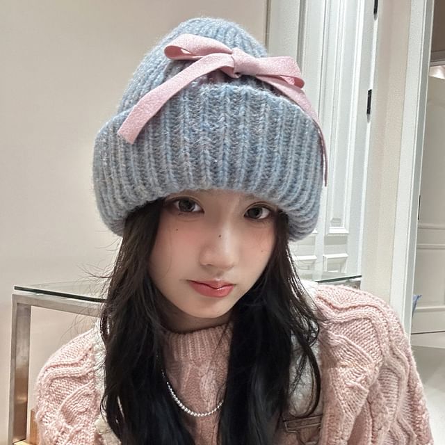 Bow Ribbed Beanie
