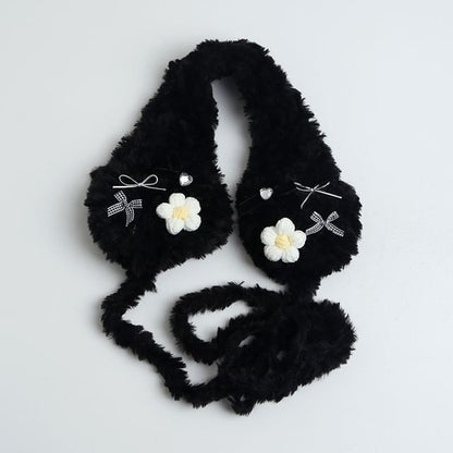 Crochet Flower Bow Fluffy Earmuffs