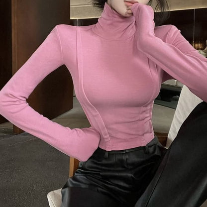 Long Sleeve Turtleneck Plain Crop Top