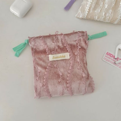 Lettering Lace Drawstring Pouch