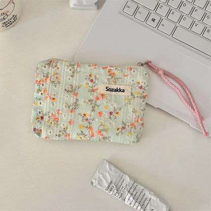 Lettering Floral Print Cosmetic Pouch