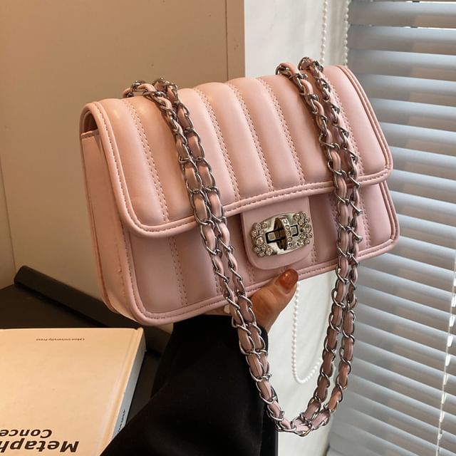 Faux Leather Quilted Chained Shoulder Bag