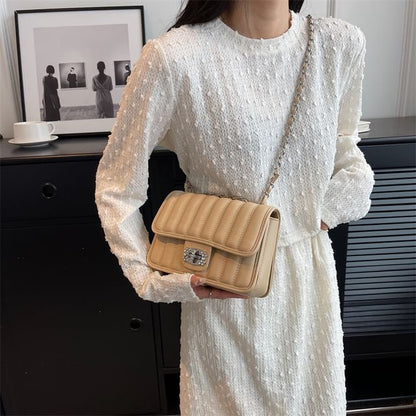 Faux Leather Quilted Chained Shoulder Bag