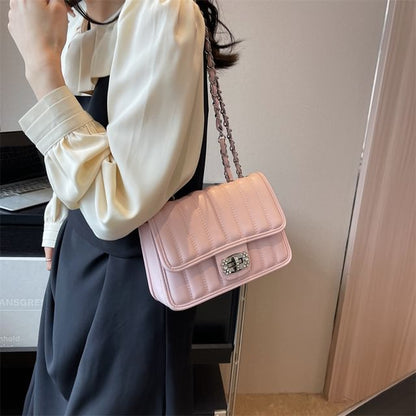 Faux Leather Quilted Chained Shoulder Bag