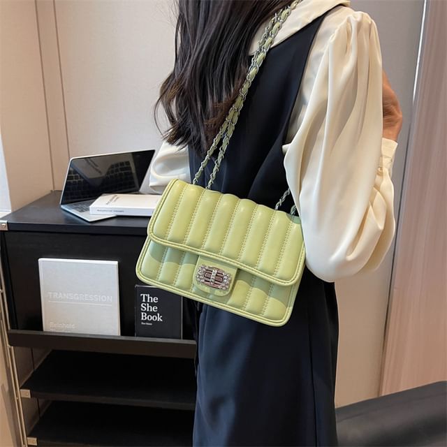 Faux Leather Quilted Chained Shoulder Bag