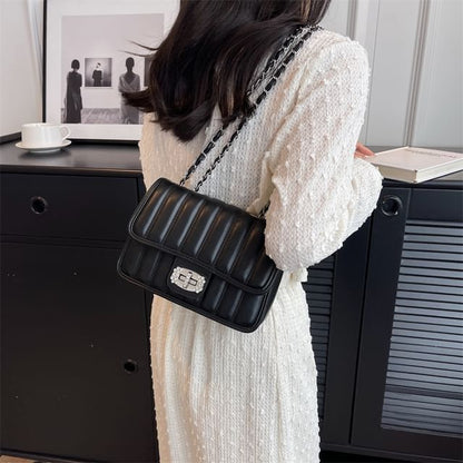 Faux Leather Quilted Chained Shoulder Bag