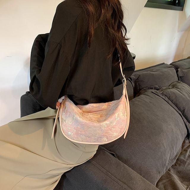 Faux Leather Jacquard Hobo Bag