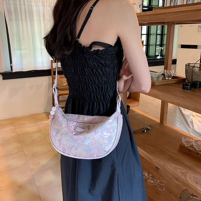 Faux Leather Jacquard Hobo Bag