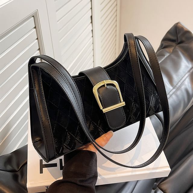 Faux Leather Buckled Shoulder Bag