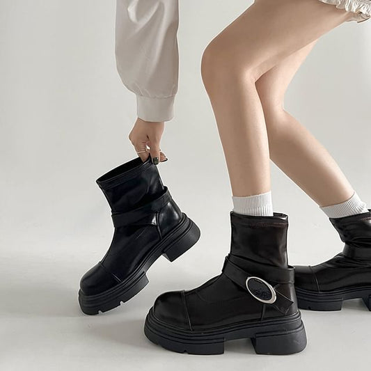 Platform Panel Short Boots Buckled