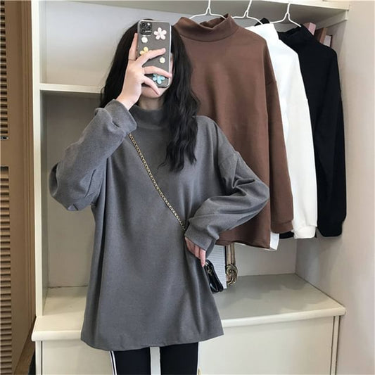 Long Sleeve Mock Neck Plain T-Shirt