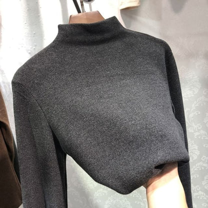 Long Sleeve Mock Neck Plain Top