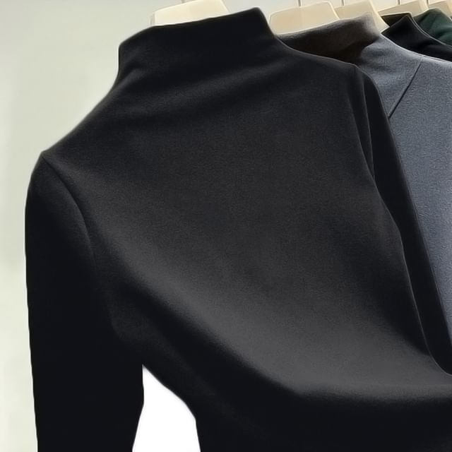 Long Sleeve Mock Neck Plain Top