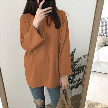 Long Sleeve Crew Neck Plain T-Shirt