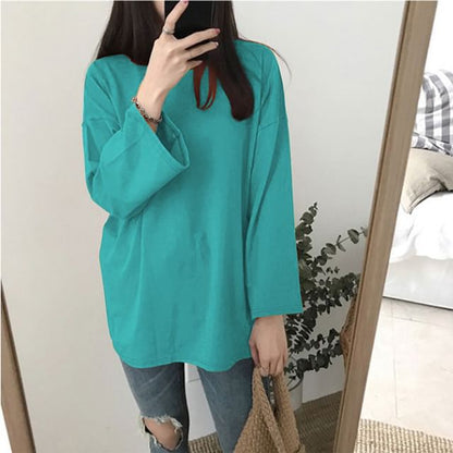 Long Sleeve Crew Neck Plain T-Shirt