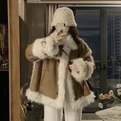 Fluffy Collar Button-Up Jacket