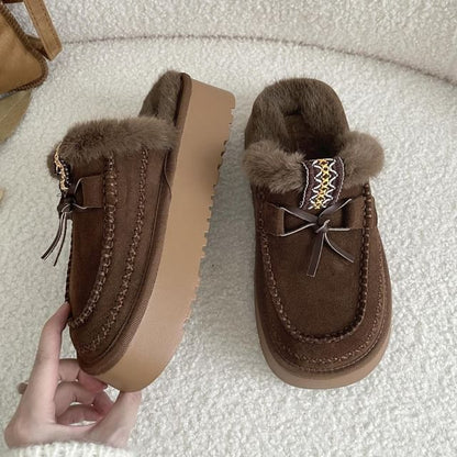 Platform Bow Accent Fleece-Lined Moccasin Mules