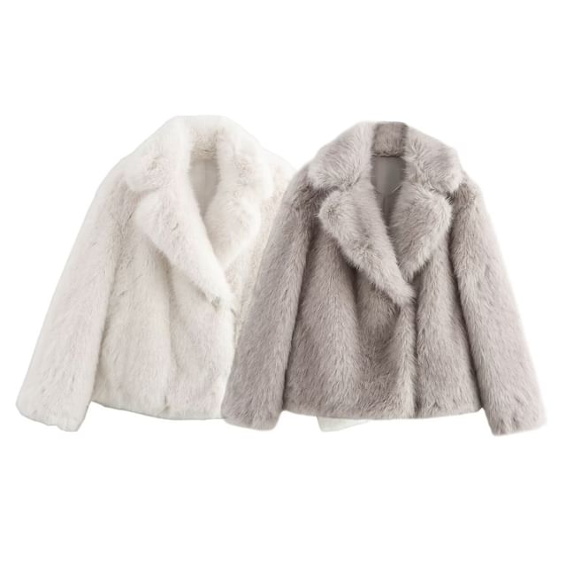 Lapel Collar Fluffy Button Jacket