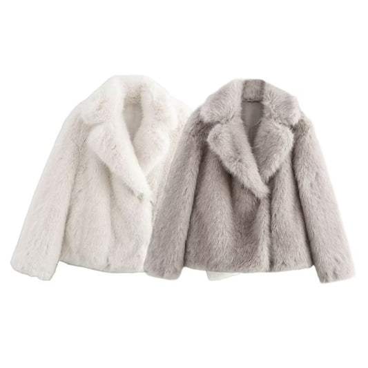 Lapel Collar Fluffy Button Jacket