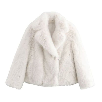 Lapel Collar Fluffy Button Jacket
