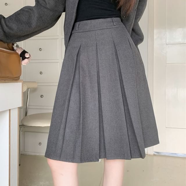 High Waist Plain Pleated A-Line Skirt